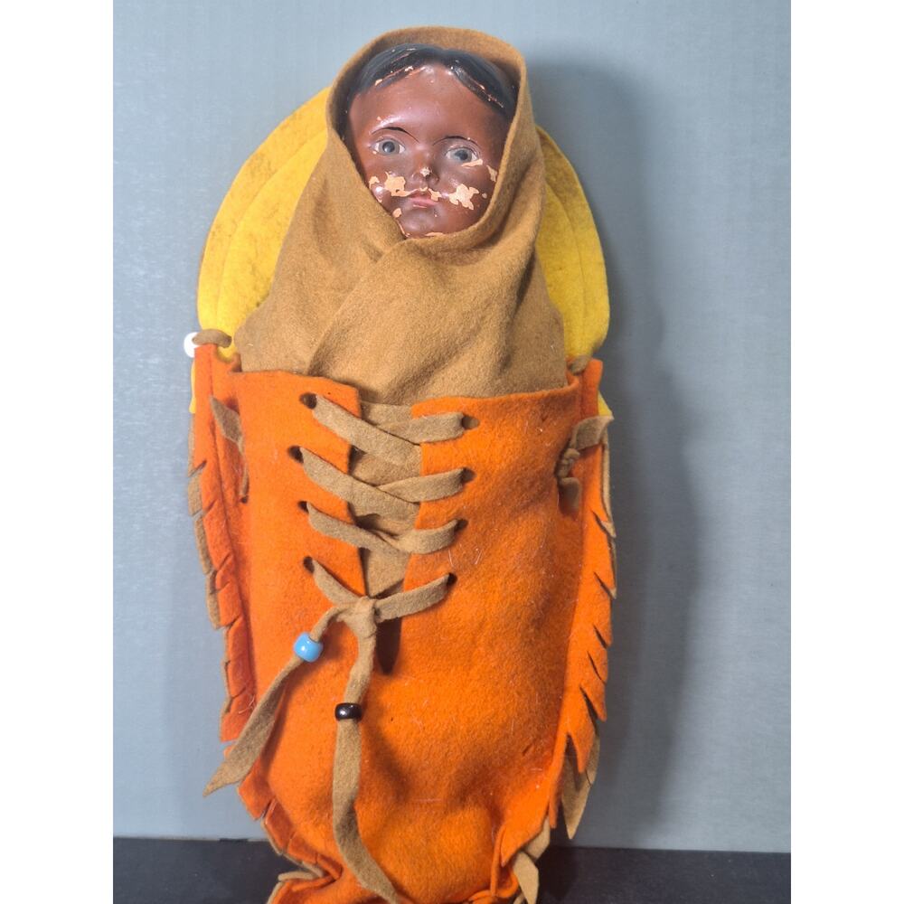 Vintage 1940s Composition Cradleboard Doll Native American Doll 15"